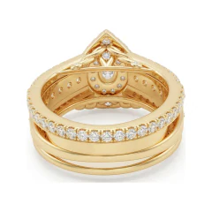 1.99 CTTW Pear Double Halo Bridal Set | Pave Diamond Rings in 10K Yellow Gold thumbnail 3