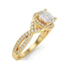 1.48 CTTW Twisted Infinity Shank Halo Ring with Micro-Pave Diamonds in 10K Yellow Gold thumbnail 2
