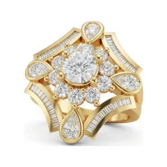 2.68 CTTW Flower Cluster Ring with Colored Stone, Pear & Baguette in 10K Yellow Gold thumbnail 1