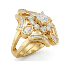 2.68 CTTW Flower Cluster Ring with Colored Stone, Pear & Baguette in 10K Yellow Gold thumbnail 2