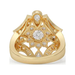 2.68 CTTW Flower Cluster Ring with Colored Stone, Pear & Baguette in 10K Yellow Gold thumbnail 3