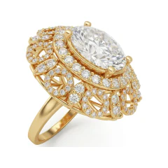 10.07 CTTW Oval Double Halo Cluster Ring | Prong-Set Statement Design in 10K Yellow Gold thumbnail 2