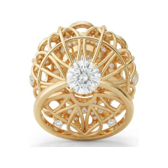 10.07 CTTW Oval Double Halo Cluster Ring | Prong-Set Statement Design in 10K Yellow Gold thumbnail 3