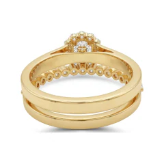 0.87 CTTW Round Halo Bridal Set | Engagement Ring & Band in 10K Yellow Gold thumbnail 3