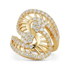 1.15 CTTW Spiral Swirl Cluster Ring with Pave Round Diamonds in 10K Yellow Gold thumbnail 1