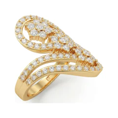 1.33 CTTW Paisley Swirl Bypass Cluster Ring with Pave Diamonds in 10K Yellow Gold thumbnail 2