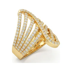 1.13 CTTW Multi-Row Bypass Wide Band with Round Pave Diamonds in 10K Yellow Gold thumbnail 2