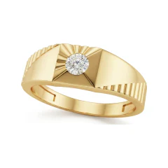 0.24 CTTW Starburst Wide Band with Flush-Set Round Solitaire in 10K Yellow Gold thumbnail 1