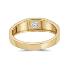 0.24 CTTW Starburst Wide Band with Flush-Set Round Solitaire in 10K Yellow Gold thumbnail 3