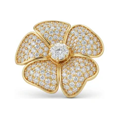 1.85 CTTW Round Flower Cluster Ring with Pave Diamonds in 10K Yellow Gold thumbnail 1