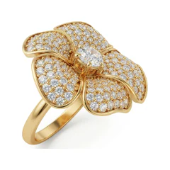 1.85 CTTW Round Flower Cluster Ring with Pave Diamonds in 10K Yellow Gold thumbnail 2