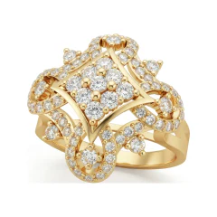 0.85 CTTW Geometric Pave Cluster Cocktail Ring in 10K Yellow Gold thumbnail 1