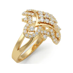 0.85 CTTW Geometric Pave Cluster Cocktail Ring in 10K Yellow Gold thumbnail 2