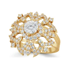 1.1 CTTW Starburst Halo Cluster Ring with Pave Diamonds in 10K Yellow Gold thumbnail 1