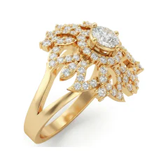 1.1 CTTW Starburst Halo Cluster Ring with Pave Diamonds in 10K Yellow Gold thumbnail 2