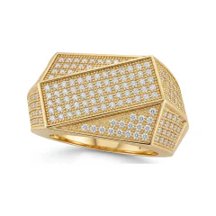 0.69 CTTW Mens Domed Signet Ring with Micro-Pave Diamonds in 10K Yellow Gold thumbnail 1