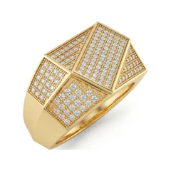 0.69 CTTW Mens Domed Signet Ring with Micro-Pave Diamonds in 10K Yellow Gold thumbnail 2