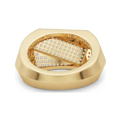 0.69 CTTW Mens Domed Signet Ring with Micro-Pave Diamonds in 10K Yellow Gold thumbnail 3