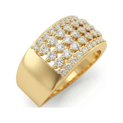 0.86 CTTW Tapered Multi-Row Pave Diamond Wide Wedding Band in 10K Yellow Gold thumbnail 2
