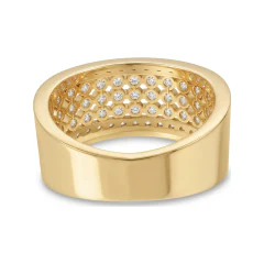 0.86 CTTW Tapered Multi-Row Pave Diamond Wide Wedding Band in 10K Yellow Gold thumbnail 3