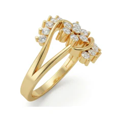 0.5 CTTW Flower Cluster Bypass Wedding Band with Pave Diamonds in 10K Yellow Gold thumbnail 2