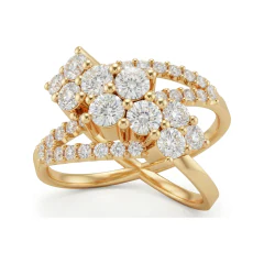 1.5 CTTW Bypass Cluster Cocktail Ring with Pave Round Diamonds in 10K Yellow Gold thumbnail 1