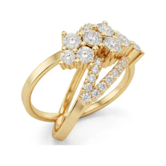1.5 CTTW Bypass Cluster Cocktail Ring with Pave Round Diamonds in 10K Yellow Gold thumbnail 2