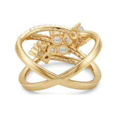1.5 CTTW Bypass Cluster Cocktail Ring with Pave Round Diamonds in 10K Yellow Gold thumbnail 3