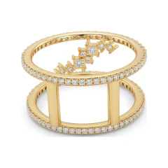 0.47 CTTW Princess Cut Journey Ring with Open Pave Bypass Design in 10K Yellow Gold thumbnail 3