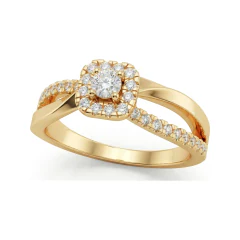 0.29 CTTW Cushion Halo Split Shank Ring with Pave Diamonds in 10K Yellow Gold thumbnail 1