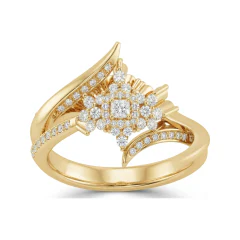 0.68 CTTW Kite Cluster Bypass Cocktail Ring in Prong Set in 10K Yellow Gold thumbnail 3