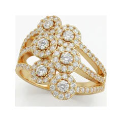 1.02 CTTW Floral Halo Cluster Ring on Split Shank in 10K Yellow Gold thumbnail 1