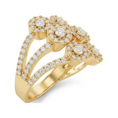 1.02 CTTW Floral Halo Cluster Ring on Split Shank in 10K Yellow Gold thumbnail 2