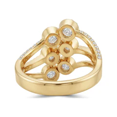 1.02 CTTW Floral Halo Cluster Ring on Split Shank in 10K Yellow Gold thumbnail 3
