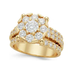 2.11 CTTW Circle Cluster Halo Bridal Set with Multi-Row Pave in 10K Yellow Gold thumbnail 1