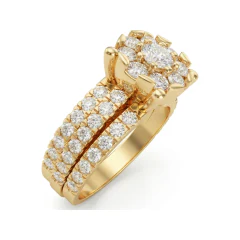 2.11 CTTW Circle Cluster Halo Bridal Set with Multi-Row Pave in 10K Yellow Gold thumbnail 2