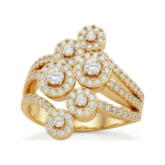 0.85 CTTW Halo Cluster Ring with Pave Split Shank | Round Stones in 10K Yellow Gold thumbnail 1