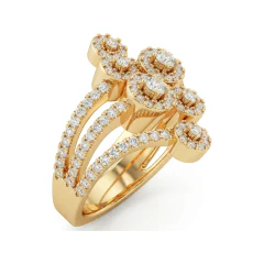 0.85 CTTW Halo Cluster Ring with Pave Split Shank | Round Stones in 10K Yellow Gold thumbnail 2