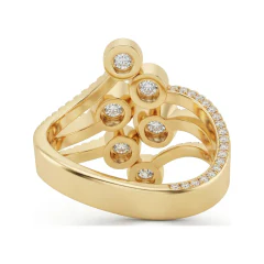0.85 CTTW Halo Cluster Ring with Pave Split Shank | Round Stones in 10K Yellow Gold thumbnail 3
