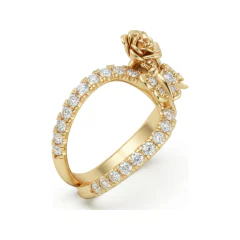 0.71 CTTW Rose Floral Bypass Ring with Round Pave Diamonds in 10K Yellow Gold thumbnail 2