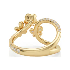 0.71 CTTW Rose Floral Bypass Ring with Round Pave Diamonds in 10K Yellow Gold thumbnail 3