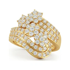 0.99 CTTW Multi-Row Swirl Bypass Ring with Pave Diamonds in 10K Yellow Gold thumbnail 1