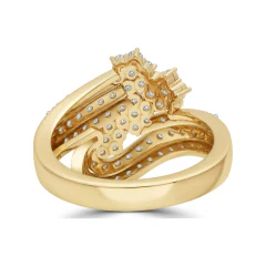 0.99 CTTW Multi-Row Swirl Bypass Ring with Pave Diamonds in 10K Yellow Gold thumbnail 3