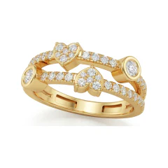 0.47 CTTW Heart Motif Bypass Wedding Band with Bezel and Pave in 14K Yellow Gold thumbnail 1