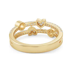 0.47 CTTW Heart Motif Bypass Wedding Band with Bezel and Pave in 14K Yellow Gold thumbnail 3