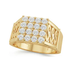 0.9 CTTW Mens Wide Band with Channel-Set and Pave Diamond Clusters in 10K Yellow Gold thumbnail 1