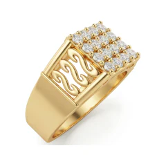 0.9 CTTW Mens Wide Band with Channel-Set and Pave Diamond Clusters in 10K Yellow Gold thumbnail 2
