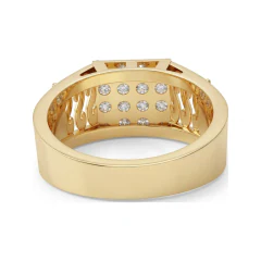 0.9 CTTW Mens Wide Band with Channel-Set and Pave Diamond Clusters in 10K Yellow Gold thumbnail 3