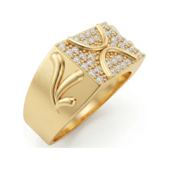 0.45 CTTW Mens Pave Signet Ring | Wide Statement Band in 10K Yellow Gold thumbnail 2