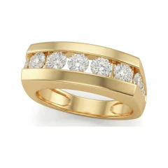 1.56 CTTW Mens Channel-Set Round Diamond Wedding Band in 10K Yellow Gold thumbnail 1